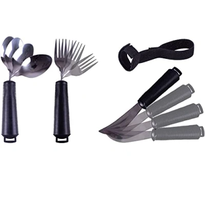 Image of Aidapt Bendable Cutlery Set with a Knife, fork, Spoon and Utensil Straps Soft Grip Eating Aid, Bend to any Angle, Reduce Wrist Stress, ideal for those Arthritis, Limited Arm Movement