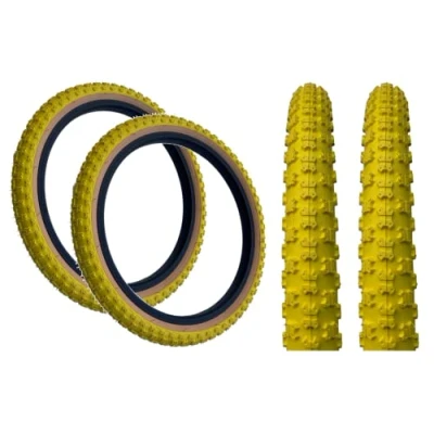 Image of PAIR Baldy&#039;s 20 x 2.125 YELLOW With TAN WALL Kids BMX/Mountain Bike Tyres