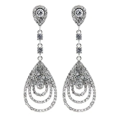 Image of Clip On Earrings Silver Plated Drop With Rhinestone Crystals Evita