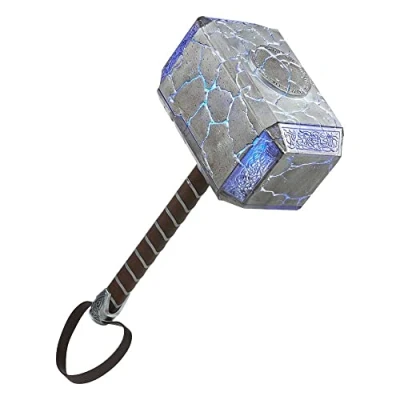 Image of Marvel Hasbro Legends Series Thor Mjolnir Premium Electronic Roleplay Hammer with lights and sound FX, Multicolor (F3560)