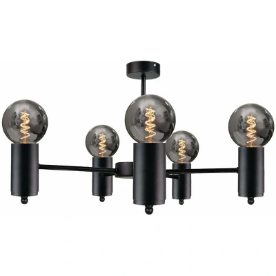 Image of Arde Multi Arm Semi Flush Ceiling Light Black, 60cm, 5x E27
