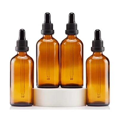 Image of YIZHAO Amber Glass Dropper Bottles 100ml, with Pipette Dropper, for Essential oil, Aromatherapy, Laboratory, Massage, Makeup, Mixing, Travel 4Pcs
