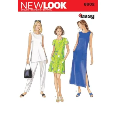 Image of New Look sewing pattern 6602: Misses Dresses, size A, Cotton, A (S M L XL XXL)