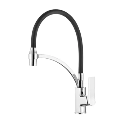 Image of Ibergrif Praga Black Kitchen Tap with 2 spray function, Sink Flexible Spout, Chrome