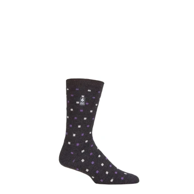 Image of Mens 1 Pair SOCKSHOP Heat Holders 1.0 TOG Ultralite Striped, Argyle and Patterned Socks Zadar Micro Square Charcoal 6 11