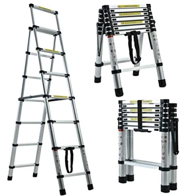 Image of 2M 2.3M Aluminum Multi Purpose Ladder Telescoping Ladders Folding 6 7 StepLadder With EN131 Certified, Max Capacity 150KG/330LBS For Outdoor &amp; Indoor Use