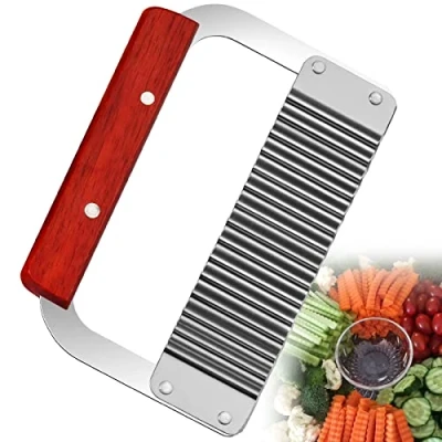 Image of NUOOO Potato Chippers Crinkle Cutter Knife Stainless Steel Wavy Blade Chips Salad Chopping Vegetable Chopper Cutting Tool