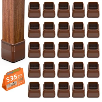 Image of 35pcs Chair Leg Floor Protectors Square, Silicone Caps with Felt Pads, for Chairs, Hardwood Floors, Protecting Floors from Scratches(Small）