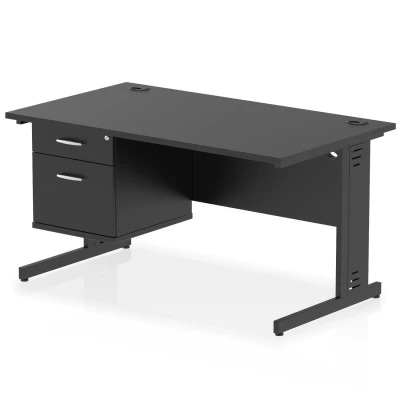 Image of Impulse 1400x800 Desk Black/Black Cable Managed Leg 2 Dr Fixed Ped