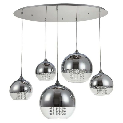 Image of Fermi Cluster Ceiling Pendant Lamp Nickel &amp; Crystal, 5 Light, E27