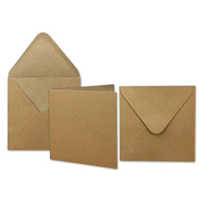 Image of Kraft Paper Cards Including Envelopes, Set of Blank Recycled Invitation in brown 50 Pieces