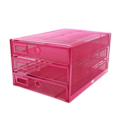 Image of EXERZ Paper Sorter 3 Tier Drawers A4 / Multifunctional Desk Organiser/Letter Tray Documents, Magazines, Notebooks and Letters (Pink)