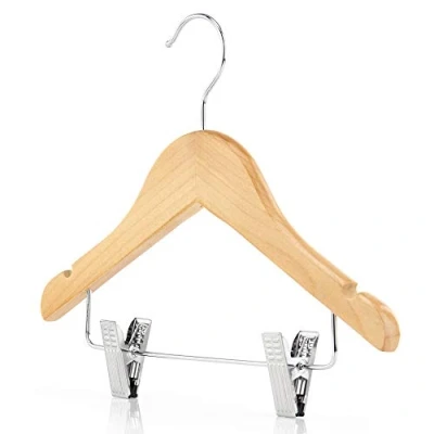 Image of Hangerworld 12 Natural Wooden 30cm Childrens Baby Toddler Clothes Coat Hangers with Trouser Skirt Clips