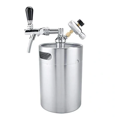 Image of TOPINCN 5L Mini Beer Dispenser Set, Portable 304 Stainless Steel Keg with Faucet Tap Pressurized Home Brewing Craft System for Party Bar Silver 10.43 * 6.69in