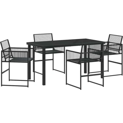 Image of vidaXL 5 Piece Garden Dining Set Black Poly Rattan