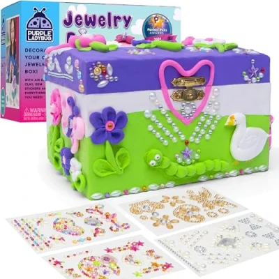 Image of PURPLE LADYBUG Decorate Your Own Jewellery Box for Girls Great 6 Year Old Girl Gifts Birthday Presents Ages 7 8 9 10 11, &amp; Fun Kids&#039; Craft Kits Creative Art Kids