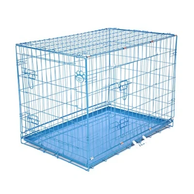 Image of Cozy Pet Dog Cage 36&quot; Blue Metal Tray Folding Puppy Crate Cat Carrier DC36BL. (We do not ship to the Channel Islands.)