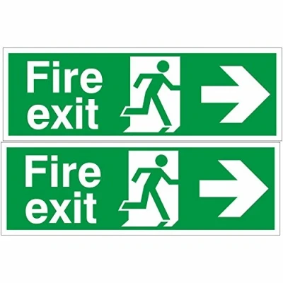 Image of Pack of 2 Fire Exit Arrow Right Signs 300mm x 100mm Self Adhesive