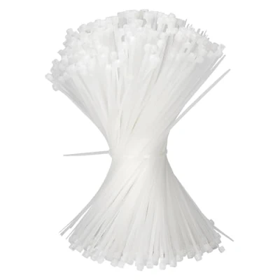 Image of 500 Pack Cable Ties 200mm x 2.5mm White Nylon Zip Tie Wrap Self Locking for DIY Home Office Garden Garage and Workshop