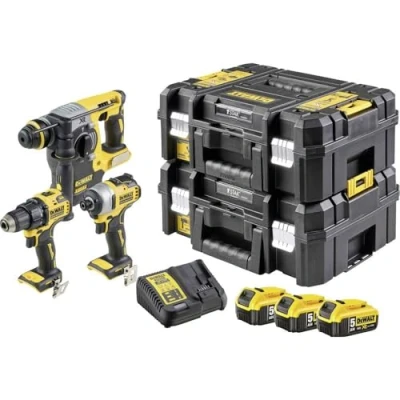 Image of Dewalt DCK377P3T Battery Combination Pack 18 V/2 Ah (3 Pieces, Consisting of: Cordless Drill DCD708, Impact Wrench DCD809, Hammer SDS plus DCH273, Includes 3x Batteries,