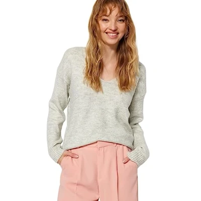 Image of Trendyol FeMan Regular fit Basic V Neck Knitwear Sweater,Light Grey,M
