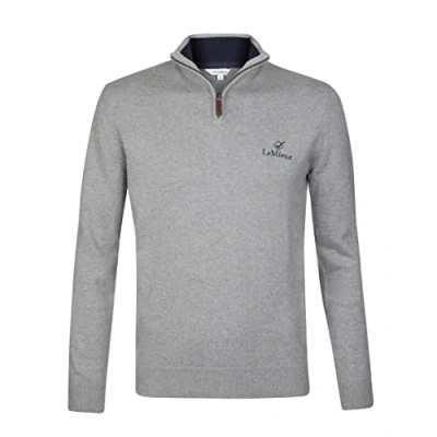 Image of LeMieux Men&#039;s Monsieur Crew in Grey Super Soft Blended Cotton and Cashmere Jumper Classic Cut Long Sleeve Warm Top XX Large