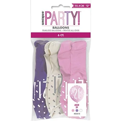 Image of Vibrant 21st Glitz Petal Pink, Spring Lavender &amp; White Latex Balloons (30cm) Perfect for Birthday, Party Decor More 6ct