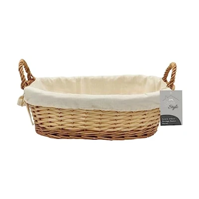 Image of JVL Hand Woven Acacia Oval Willow Storage Basket with Lining, Honey Finish