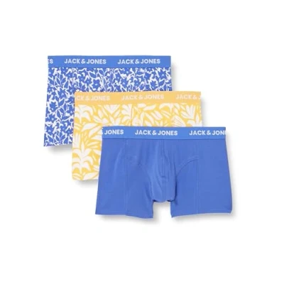 Image of JACK &amp; JONES Men&#039;s Jacmarbella Trunks 3 Pack Boxer Shorts, Dazzling Blue/Pack:Daffodil Blue, M