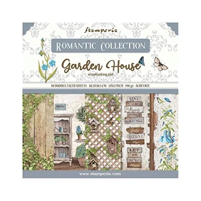 Image of Stamperia Intl Scrapbooking Pad Romantic Garden House, Multicolor, 12 x inches