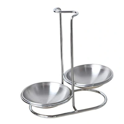 Image of Kitchen Vertical Spoon Strainer Scoop rest Stand Stainless Steel Ladle Double Holder Rack