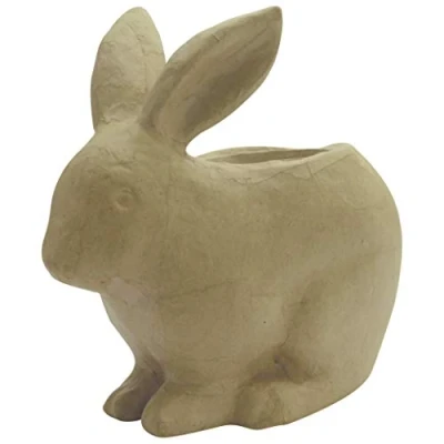 Image of Décopatch Ref HD054C Home Deco Rabbit Planter Papier Maché Object to Decorate 19 x 10 18.5cm with Papers &amp; PaperPatch Glue, Glitter, Paints, Brown