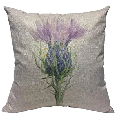 Image of VERSUSWOLF Throw Pillow Covers Purple Scottish Milk Thistle Flower Watercolor Painting White Liver Cotton Linen Decorative Square Pillowcases Cushion Cover 18 X Inch