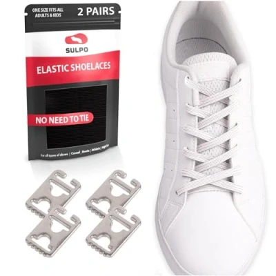 Image of SULPO 2 pairs Elastic laces with metal tip without ties No tie shoe adult and kids for trainers, sneakers, work sports shoes One Size Adjustable