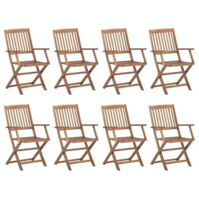 Image of vidaXL 8x Solid Acacia Wood Folding Outdoor Chairs Garden Seating Furniture Picnic Camping Portable Wooden Patio Side Seat Dinner Brown