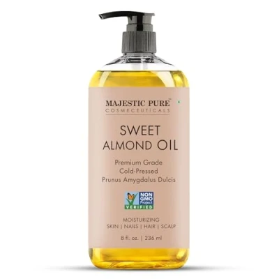 Image of Majestic Pure USDA Organic Sweet Almond Oil 100% &amp; Natural Cold Pressed for Skin, Face, Nails, Hair, Scalp Massage 8 fl oz