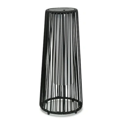 Image of Small Black Rattan Solar Floor Lamp Powered Outdoor Lantern Light Garden Patio Path Lighting, Warm White