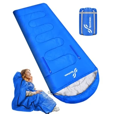 Image of Sleeping Bag: Sportneer Bags for Adults 85 * 33 inch Portable 3 4 Season Wearable Bag with Zippered Holes Arms and Feet, Camping, Hiking, Traveling, 20 ℉ (Blue)