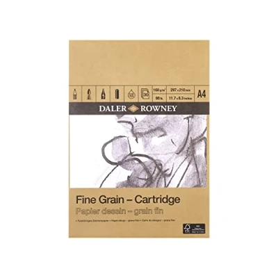 Image of Daler Rowney Fine Grain Lightly Textured 160gsm A4 Cartridge Drawing Paper Pad, Glued 1 Side, Acid free, 30 White Sheets, Ideal for Professional Artists &amp; Students