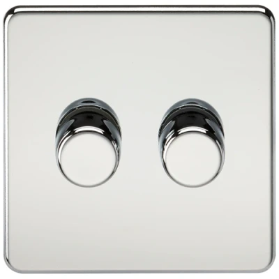 Image of KnightsBridge Screwless 2G 2 way 10 200W (5 150W LED) trailing edge dimmer Polished Chrome
