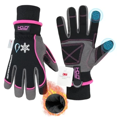 Image of HANDLANDY Waterproof Insulated Work Gloves,Thermal Winter Gloves for Men Women Touch Screen, Warm Ski Snowboard Cold Weather (Pink, Medium)
