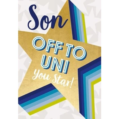 Image of Abacus Cards Artistic &#039;Son Off to Uni&#039; Card You Star! Graphic Design For Him Embossed With A Gold Foil Finish
