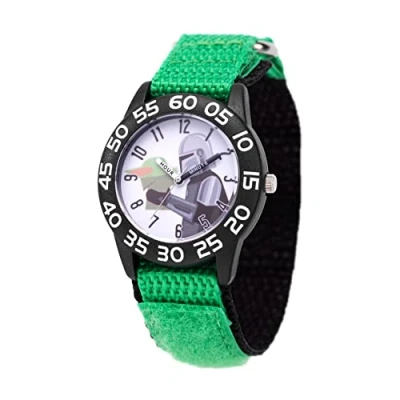 Image of STAR WARS The Mandalorian Kids&#039; Plastic Time Teacher Analog Quartz Nylon Strap Watch, Black / Green, strip