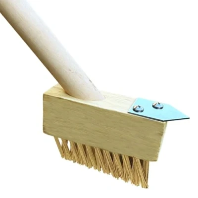 Image of LSC Weed Remover Tool Long Wooden Handle for Cleaning Patios Garden Brush Patio Cleaner Wire with Angled Bristles Steel Puller Block Paving and Driveway (PACK OF 1)