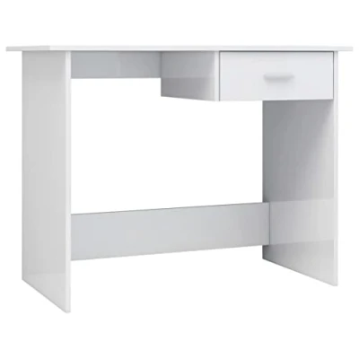 Image of vidaXL Desk Chipboard Desks with Drawers Writing Tables Computer Workstations Corner Office 100x50x76cm High Gloss White