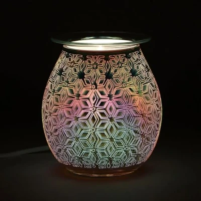 Image of Multicolor Glass 3D Geometric Flower Light Up Electric Oil Burner 14cm x 10cm (1 Pc.) Striking Design &amp; Unique Gift, Durable Material Perfect for Home Decor