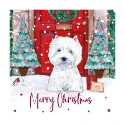 Image of Eurowrap Assorted Christmas Cards Xmas Westie Dog, 2 Designs Merry and Wishes Eco Pack of 12