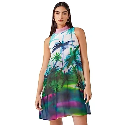 Image of Roman Limited Womens Tropical High Neck Shift Dress Green Size 12 UK