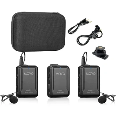 Image of Movo WMX 1 DUO 2.4GHz Dual Wireless Lavalier Microphone System Compatible with DSLR Cameras, Camcorders, iPhone, Android Smartphones, and Tablets (60m Audio Range) Great for Teaching Tutorials