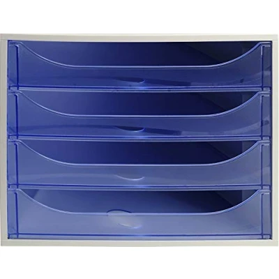 Image of Exacompta Ref 228610D EcoBox Drawer Set 248 x 284 234mm in Size, 4 Drawers, Suitable for A4+ Documents, Stackable, Safety Stop Feature Ice Blue